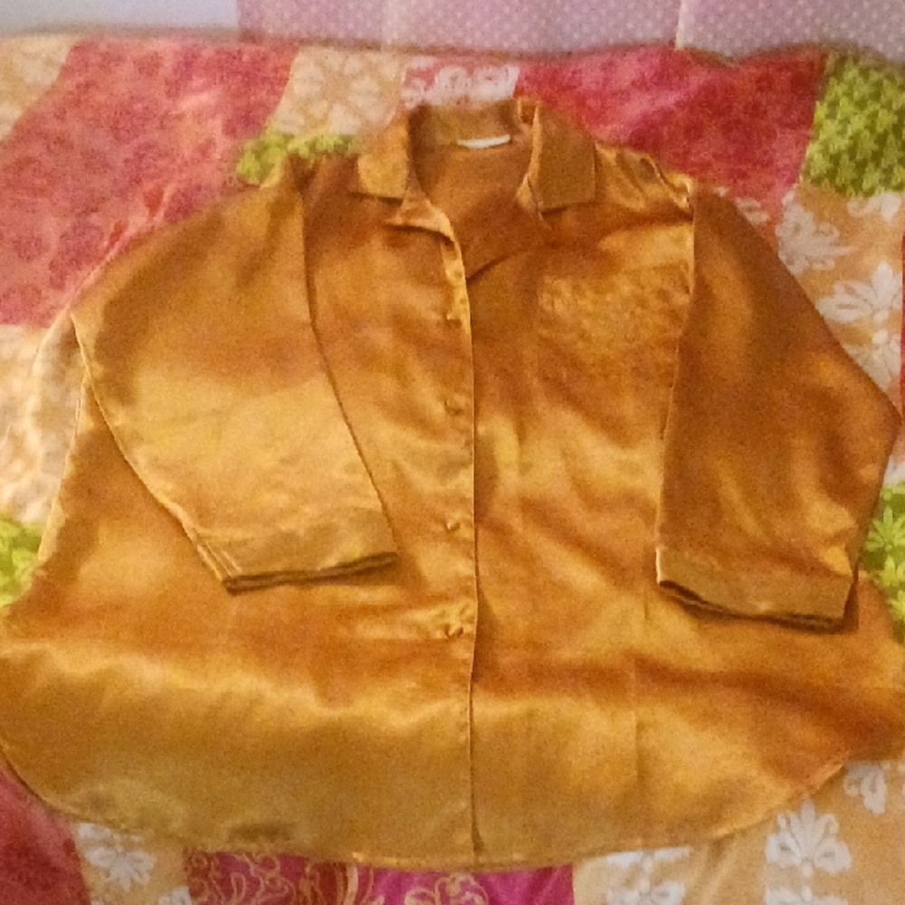 Golden Satin Button-Up Night Shirt Size M
